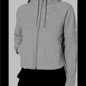 adidas Athletics Jacquard ID Typography Cropped Full-Zip Hoodie - Heather Grey